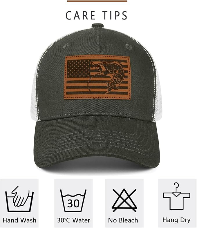 Fishing Hat Fishing Gifts for Men Bass Fish Flag Gear Accessories Stuff Trucker Hat Snapback Baseball Cap
