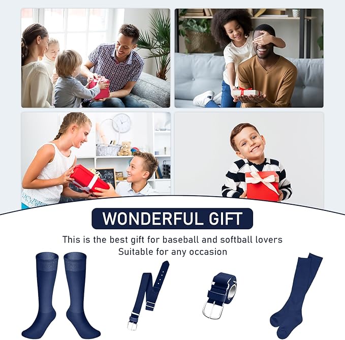 Zhanmai Baseball Belt and Socks Combo, Adjustable Elastic Belt and Softball Socks, Multiple Sizes for Youth Boys Girls, Adult