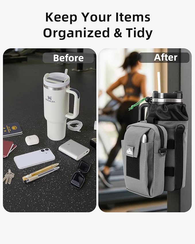 Nefeeko Magnetic Gym Bag, Water Bottle Holder with Phone Pouch, Adjustable Sling Strap, Detachable 2-in-1 Design, Gym Accessories for Men and Women, Water Bottle Bag for Fitness, Sports, Travel