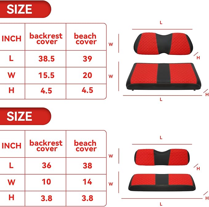 XUANYUDG0769 Golf Cart Front and Rear Seat Covers for EZGO TXT/RXV Club Car DS/Precedent Yamaha G29, Vinyl Leather Made/Adjustable Straps and Retractable Buckle/No Stapler Required,4PCS