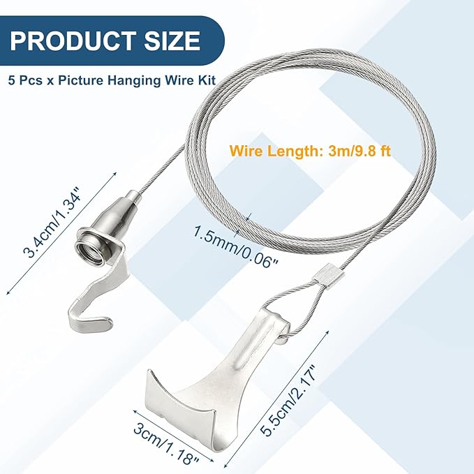 uxcell 5Pcs Picture Hanging Wire Kit, 3 m x 1.5 mm Heavy Duty Picture Hangers - Image 2