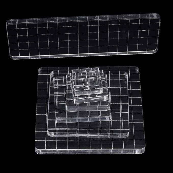 7Pcs Square-Shaped Clear Acrylic Stamp Blocks Set, Acrylic Stamping Blocks by QIMOO