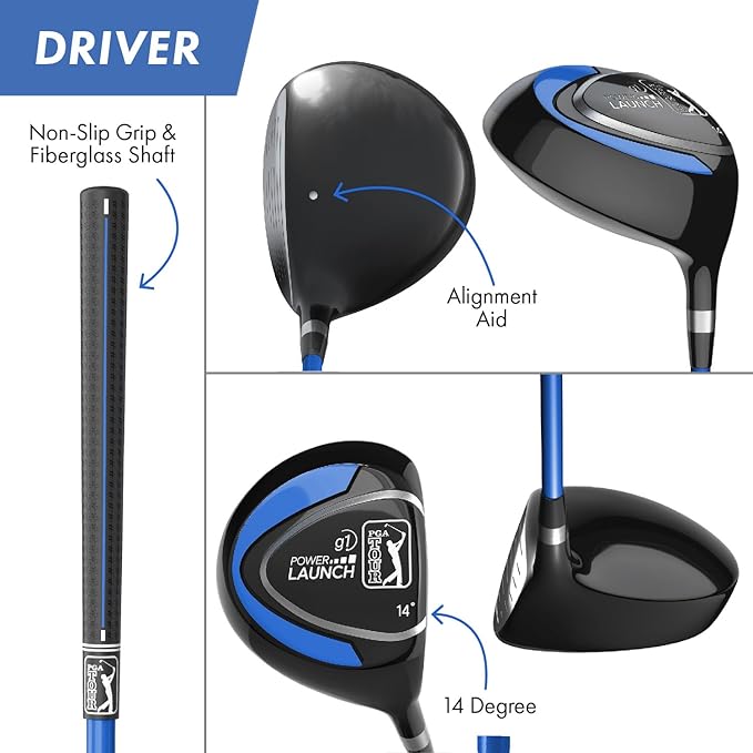 PGA Tour Youth Golf Club Set for Ages 5-15+ (3’5”-5’10”), Right and Left-Handed Kids Golf Sets – Beginner Junior Golf Clubs with Lightweight Stand Bag, Mallet Putter, Hybrid, Driver