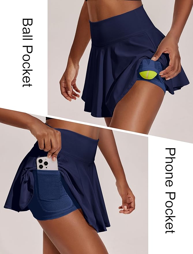 PINSPARK Womens Tennis Skirt Pleated Athletic Skirts with Pockets Shorts High Waisted Golf Skort for Workout Pickleball