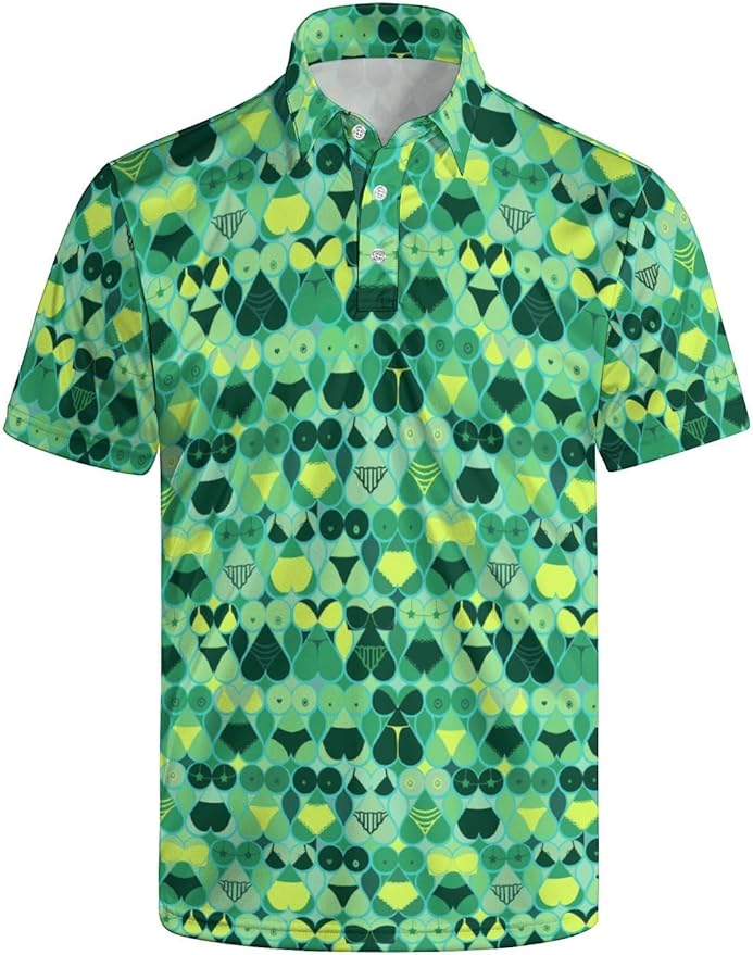 HUURAY Funny Golf Polos for Men Funny Print Short Sleeve Shirts Quick Dry Polo Shirts Hawaiian Shirt Performance Golf Outfits