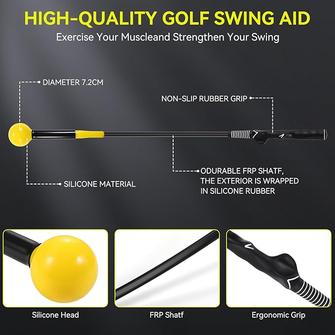 Golf Grip Trainer, Golf Swing Trainer Aid Warm-Up Stick for Strength Grip Tempo & Flexibility Training, Golf Training Aid with Arm Band for Practice Chipping Hitting Golf Accessories (Yellow)