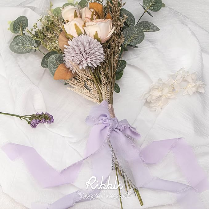 Ribbli Lilac Purple Chiffon Ribbon 1-1/2 inch x 20 Yard Handmade Fringe Chiffon - Image 4