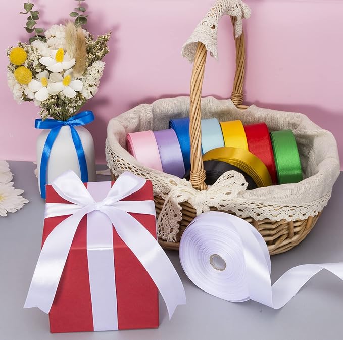 1 Inch White Solid Satin Ribbon, 50 Yards Craft Fabric Ribbon - Image 3
