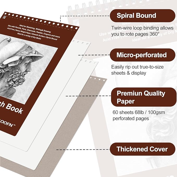 TKOOFN 8.5" x 11" Sketch Book, 600 Sheet Top Spiral Bound Premium Sketchbook - Image 3