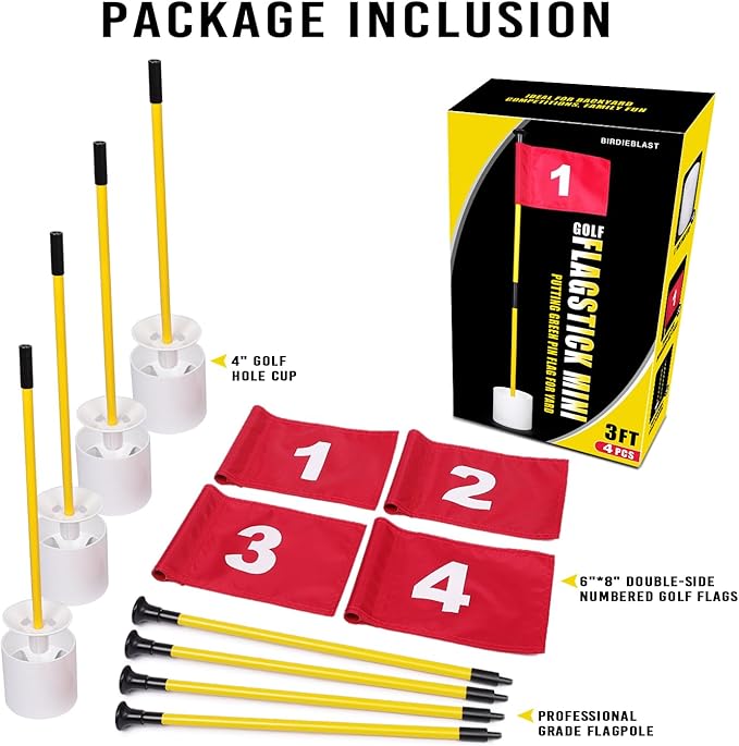 2 or 4 Set 3Ft Golf Flagstick Mini Putting Green Pin Flag for Yard, with Hole Cup Set, Double-Side Numbered Golf Flags for Portable Practice