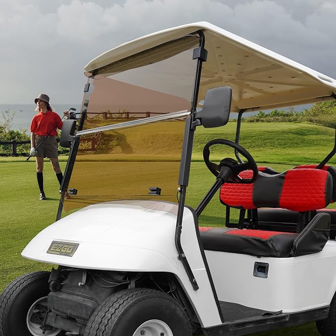 XUANYUDG0769 Golf Cart Front and Rear Seat Covers for EZGO TXT/RXV Club Car DS/Precedent Yamaha G29, Vinyl Leather Made/Adjustable Straps and Retractable Buckle/No Stapler Required,4PCS