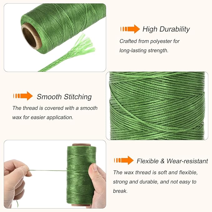 MECCANIXITY Waxed Thread, 284 Yard 0.8mm 150D Flat Wax Thread Polyester Waxed - Image 3