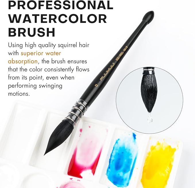 3PCS Squirrel Hair Watercolor Brushes, Fuumuui Professional Mop Round Quill - Image 3