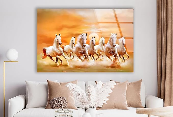 My Photostation.com 30Wx24H'' White Horses Running on Sunset Glass Wall - Image 9