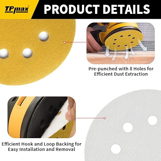 100PCS 5 Inch 100 Grit 125mm 8 Hole Sanding Discs Sandpaper - Image 3
