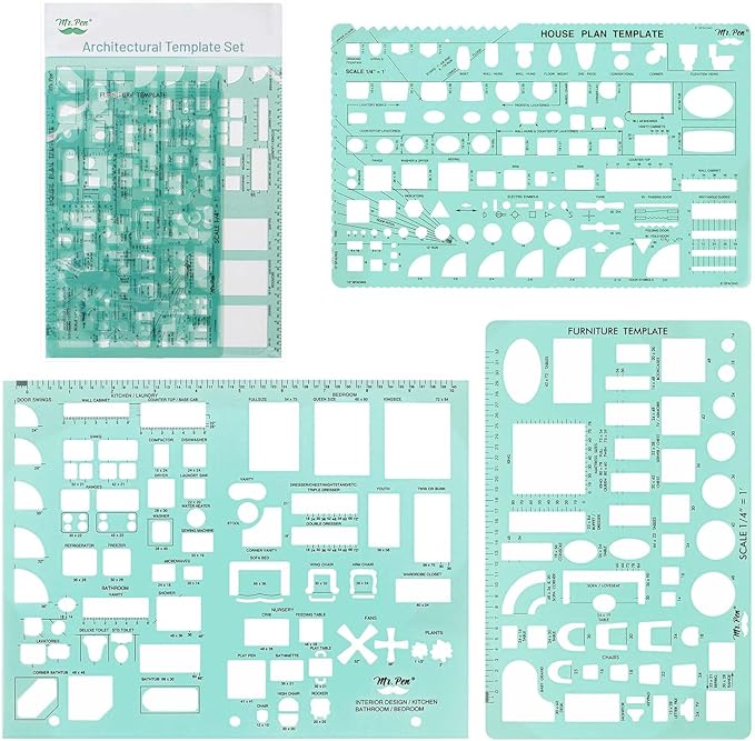 Mr. Pen- House Plan, 3 Pack, Interior Design and Furniture Templates, Drafting by MrPen