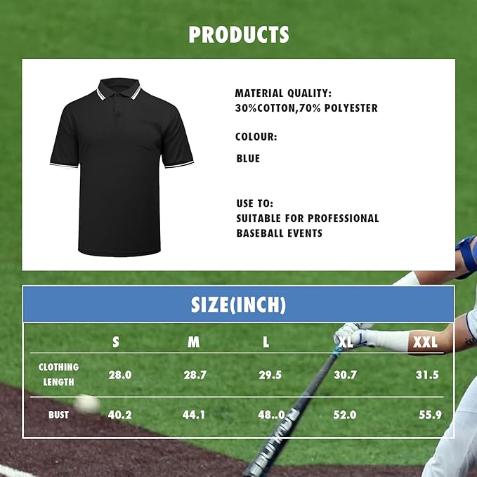 redgino 5Pcs Men’s Baseball/Softball Umpire Gear Shirt Ball Bags Clicker Hat Brush Referee Accessories Sets Jersey Kit