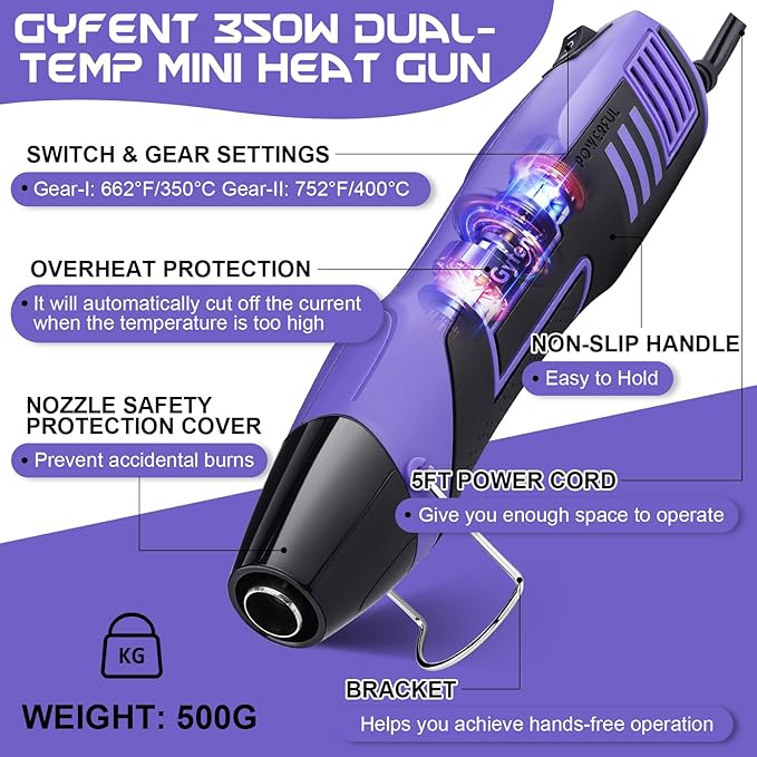 Gyfent Heat Gun with 100Pcs Solder Seal Wire Connectors & 200Pcs Heat Shrink - Image 4