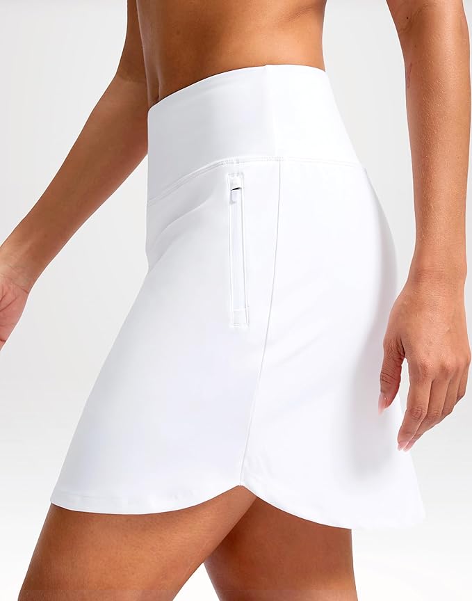 G Gradual 18" Golf Skirts for Women Zipper Pockets Mid Length Skort with Shorts Underneath High Waist Tennis Pickleball