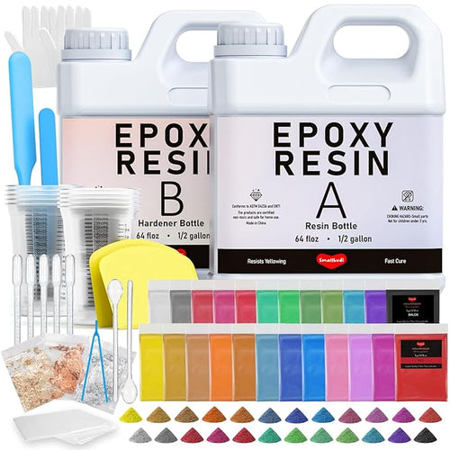 1 Gallon Epoxy Resin Kit with 24 Colors Mica Powder, Cups & Stick, Crystal by Smallbudi