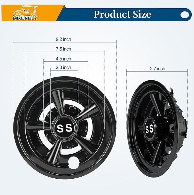 8 Inch (Set of 4) Golf Cart Wheel Covers Hub Caps Direct Fit for EZGO, Yamaha, Club Car SS Chrome 5-Spoke Snap-on Installation Rust-Proof Weather-Resistant
