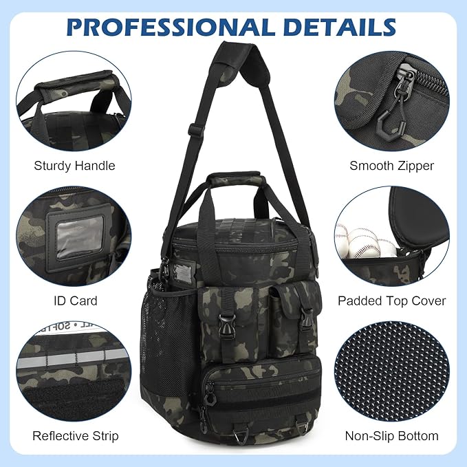 Baseball Bucket Bag - Baseball Coaching Accessories Organizer, Softball Bucket Bag with Insulation Pocket, Anti-Slip Bottom for Bat, Gloves, Scoreboards