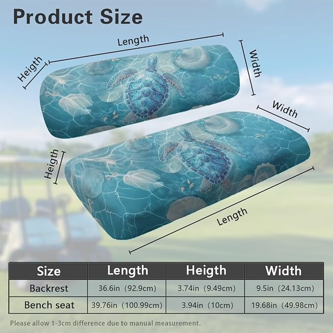 Bulopur Sea Turtle Golf Cart Seat Towel Covers Blue Non-Slip Elastic Golfcart Front Seat Cover Compatible with EZGO & Club Car Universal Golf Cart Accessories