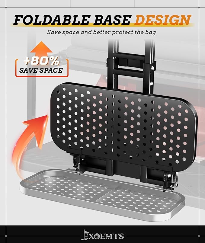 Foldable Golf Cart Rear Seat Bag Holder, Upgraded Golf Cart Rear Seat Bag Rack Only Fits 8-Inch Max Safety Grab Bar, for 4-Seater EZGO Club Car Yamaha, Preinstalled, Space-Saving, No-Drill