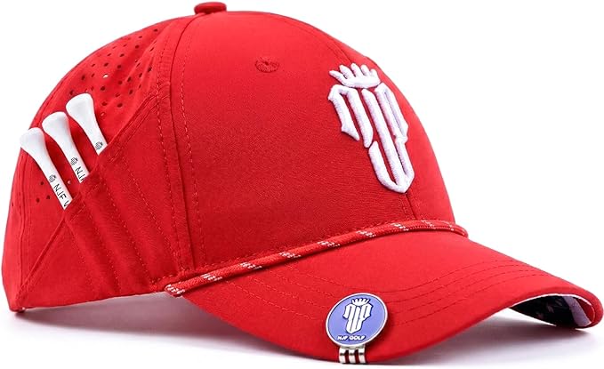NJF Golf Hat Men - Breathable Mens Golf Hats, Adjustable Rope Hook and Loop Style Cap, Convenient Cap with Tee Holder