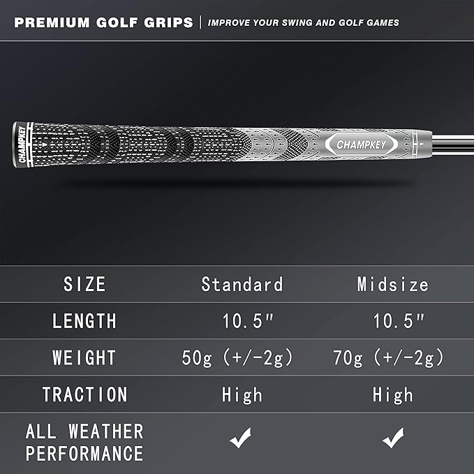 CHAMPKEY Premium Hybrid Golf Grips 13 Pack with All Repair Kits - All Weather Performance Golf Club Grips - High Traction and Control Half Corded Golf Grips for Men