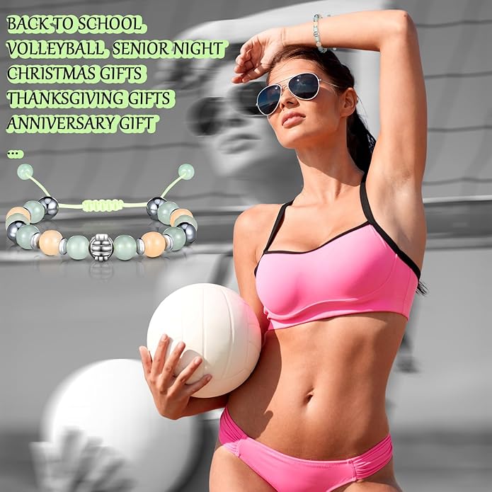 12 Set Sport Adjustable Beaded Bracelets Gifts Football Softball Soccer Volleyball Golf Basketball Hockey Bracelets for Women Men Adjustable Beaded Accessories