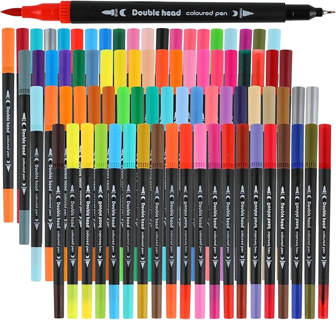 80 Colors Dual Tip Brush Pens, Fine Felt Tip and Brush Tips Colored Pens by AEDAGA