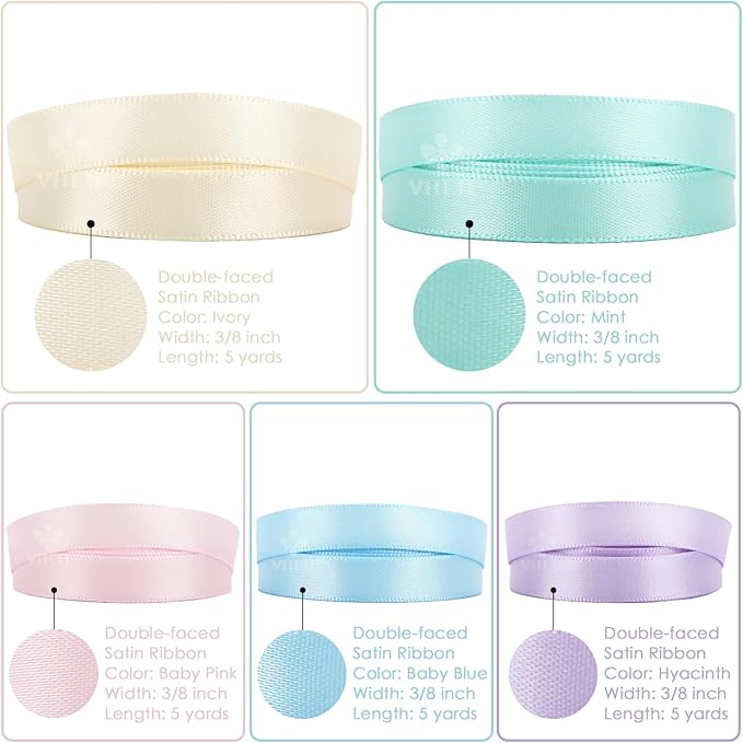 MEEDEE Pastel Rainbow Ribbon Assortment Satin Rainbow Colored Ribbon 3/8" X 50 - Image 3