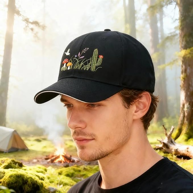 Embroidered Baseball Cap for Men Women, Breathable Cotton Adjustable Hat, Various Patterns for Casual Daily Outfits