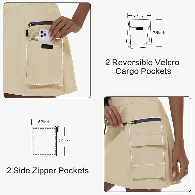 MIVEI Skorts for Woman - Hiking Cargo Skorts with Zipper Pockets, High Waisted Quick Dry Golf Workout, Dressy Casual