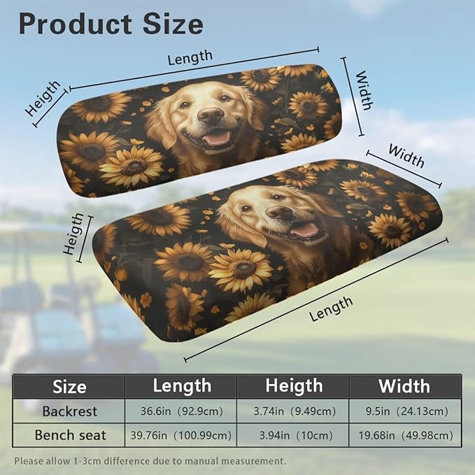 Suobstales Golf Cart Front and Rear Seat Cover Set for EZGO TXT RXV & Club Car DS 2 Passenger, Washable Bench Seat Covers Kit