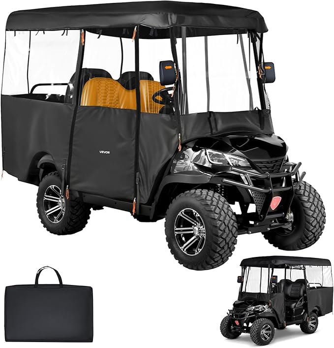 VEVOR Golf Cart Cover, Visible Full-Enclosure 2+2/4 Passenger Golf Cart, 420D Waterproof Oxford Fabric Club Car Cover Fits Most Carts Club Car, Yamaha, EZGO, Honda, PVC Coating & Windproof Hook Design