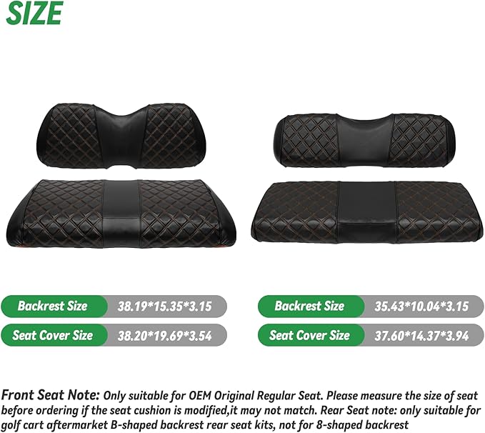 XUANYUDG0769 Golf Cart Front and Rear Seat Covers for Club Car Precedent 2004-up OEM Ordinary Front Seat and Aftermarket Common Rear Seat Kits, No Stapler Vinyl Leather Diamond Club Car Seat Covers