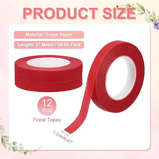 MECCANIXITY 12 Rolls Floral Tapes, 30 Yard x 1/16 in Florist Crepe Flowers - Image 2