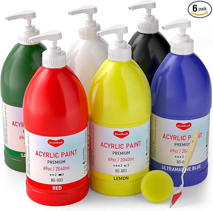 6 Colors Large Acrylic Paint Set Art Painting Bulk Supplies by Smallbudi