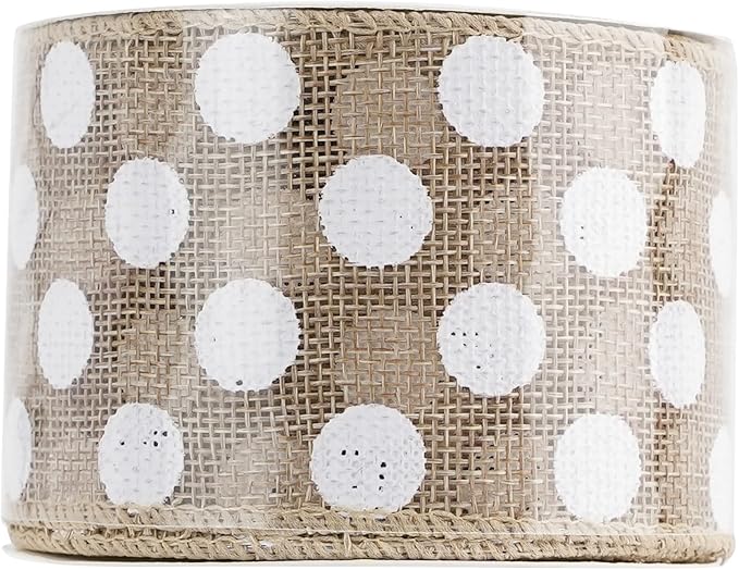 MEEDEE Burlap Ribbon with White Polka Dots - Image 9