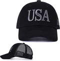 USA Trucker Hat for Men & Women American Flag Cap Adjustable Baseball Cap Mesh Snap Patriotic 3D Embroidered Cap