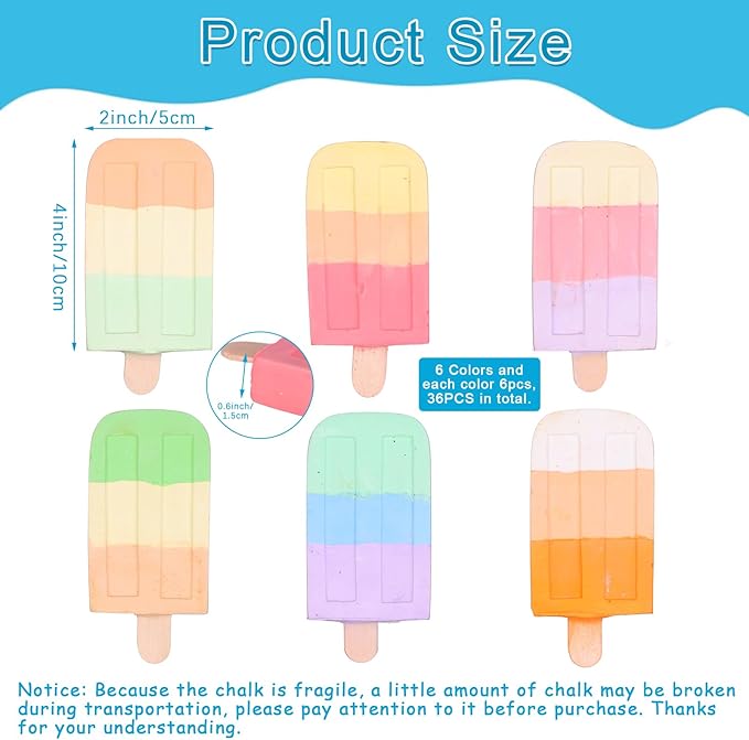 36Pcs Ice Cream Sidewalk Chalk Set Washable Sidewalk Chalks Kids Ch-alk - Image 2