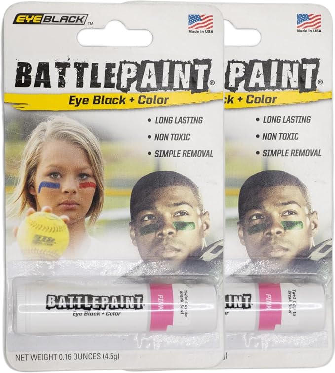 EyeBlack BattlePaint – Bright Colored Under Eye Black Grease for Pro Athletes and Super Fans – Baseball, Softball, Football – 2 Sticks