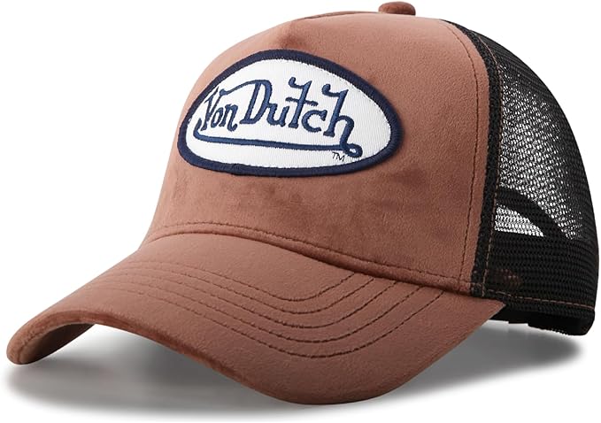 Von Dutch Unisex Trucker Hat - Velvet Curved Bill Mesh Back Retro Classic Adjustable Snapback Baseball Cap for Men and Women