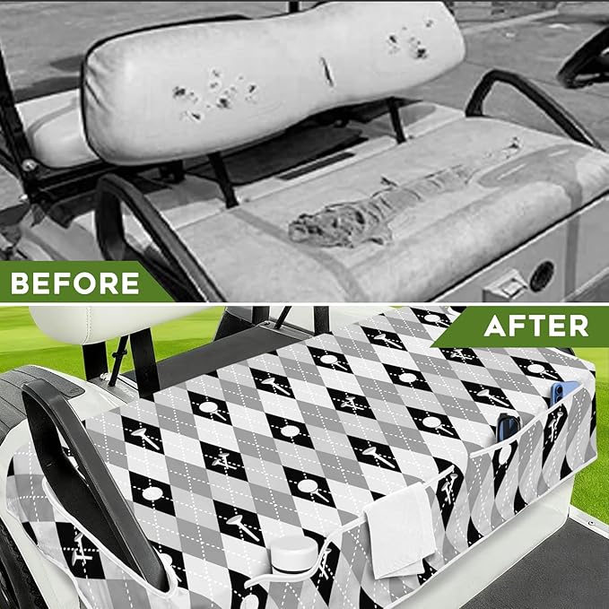 Golf Cart Seat Covers Club Car Golf Cart Accessories 4 Pockets Golf Carts Seat Towel Blanket for Men Women Golf Cart Decor