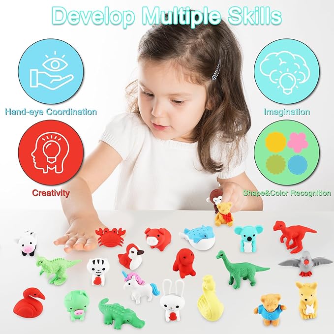 80Pcs Animal Erasers Kids Desk Pets Pencil Erasers 3D Puzzle Eraser Bulk Fun - Image 2