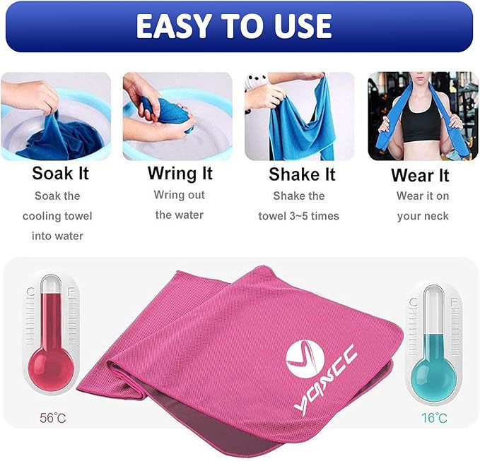 YQXCC Cooling Towels | 4 Pack 47"x12" | Ice Cool for Neck | Microfiber Soft Breathable Chilly | for Yoga, Sports, Golf, Gym, Camping, Running, Fitness, Workout & More Activities