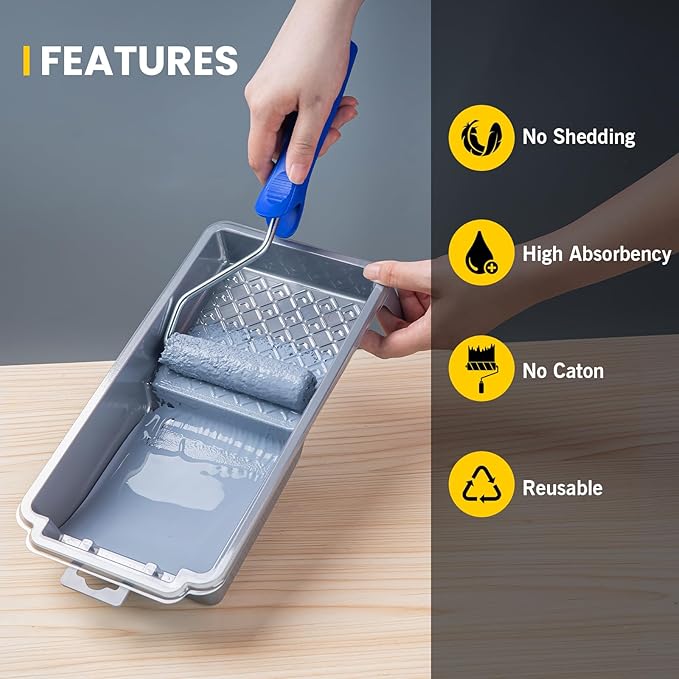 Mister Rui Paint Tray 4 Inch, 5 Pack, Plastic Paint Tray, Textured Paint Roller - Image 6
