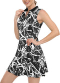 Womens Sleeveless Golf Tennis Dresses with Inner Shorts＆Pockets for Workout Exercise